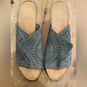 Aerosole VTG Dusty blue Suede wedges Summer Western Boho Beachy Festival 9